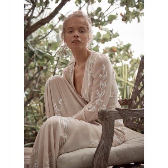 Anthropologie BHLDN Belize Dress Wedding Gown Maxi Long Sleeve Formal Cream 4 - Picture 3 of 14